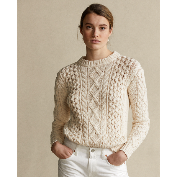 Cream Aran-Knit Cotton Jumper Polo Ralph Lauren 5