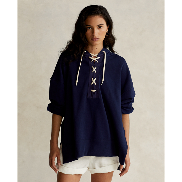 Lace-Up Fleece Hoodie