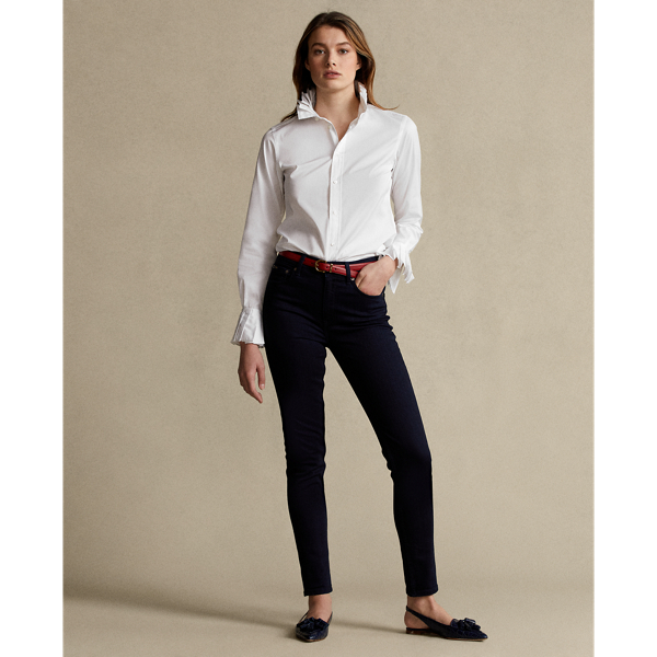 White Pleated-Trim Cotton Shirt Polo Ralph Lauren 4
