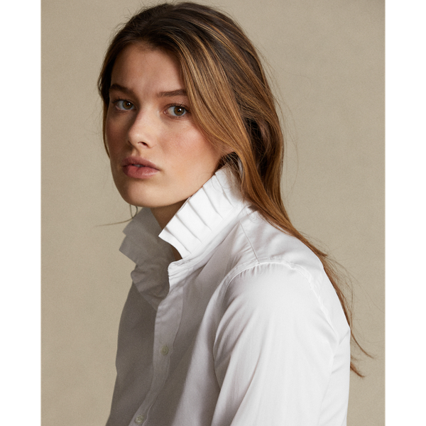 White Pleated-Trim Cotton Shirt Polo Ralph Lauren 5