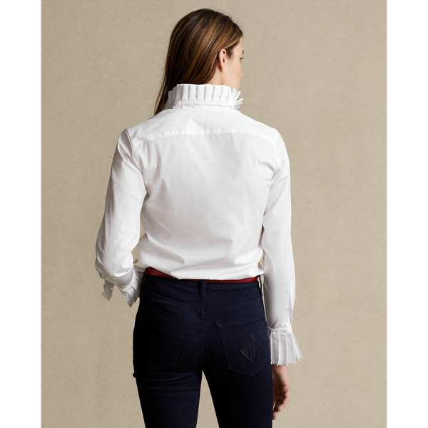 White Pleated-Trim Cotton Shirt Polo Ralph Lauren 6