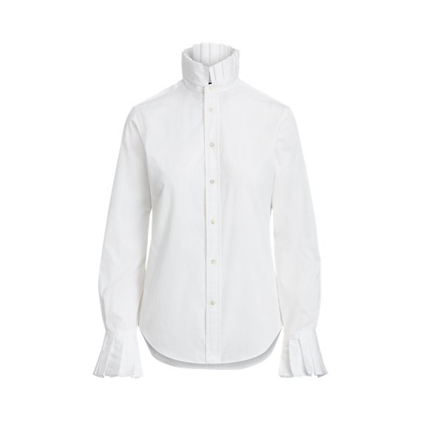 White Pleated-Trim Cotton Shirt Polo Ralph Lauren 2