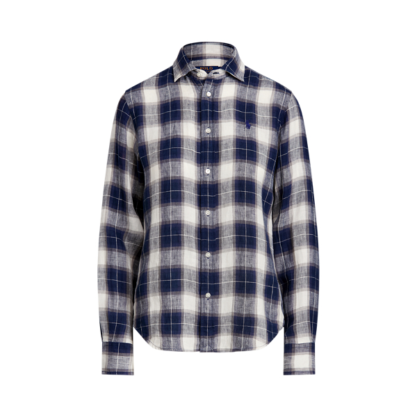 Navy/White Classic Fit Plaid Linen Shirt Polo Ralph Lauren 2