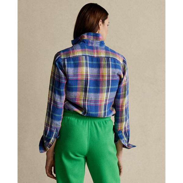 Blue/Pink Classic Fit Plaid Linen Shirt Polo Ralph Lauren 5