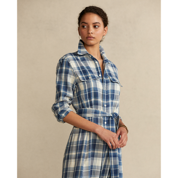Blue/White Plaid Cotton Shirtdress Polo Ralph Lauren 4