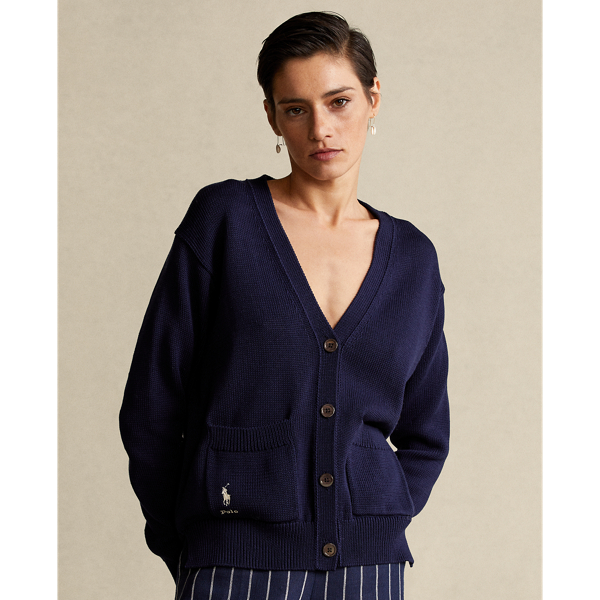 Hunter Navy Cotton V-Neck Cardigan Polo Ralph Lauren 5