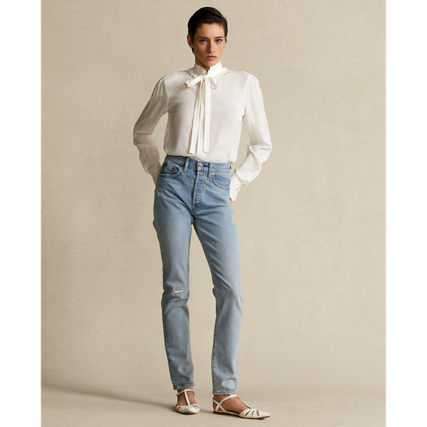 Trophy Cream Ruffle-Trim Silk Shirt Polo Ralph Lauren 4
