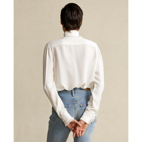 Trophy Cream Ruffle-Trim Silk Shirt Polo Ralph Lauren 5