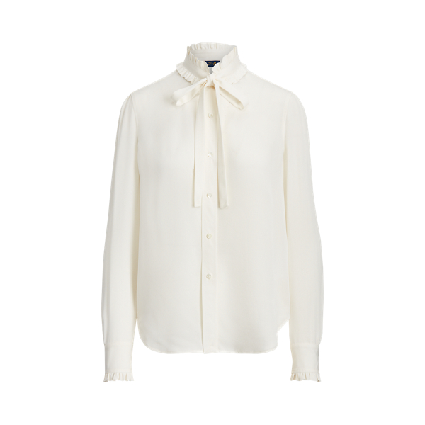 Trophy Cream Ruffle-Trim Silk Shirt Polo Ralph Lauren 2