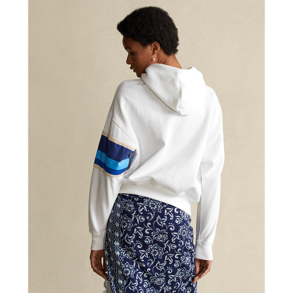 White Striped-Trim Fleece Hoodie Polo Ralph Lauren 5