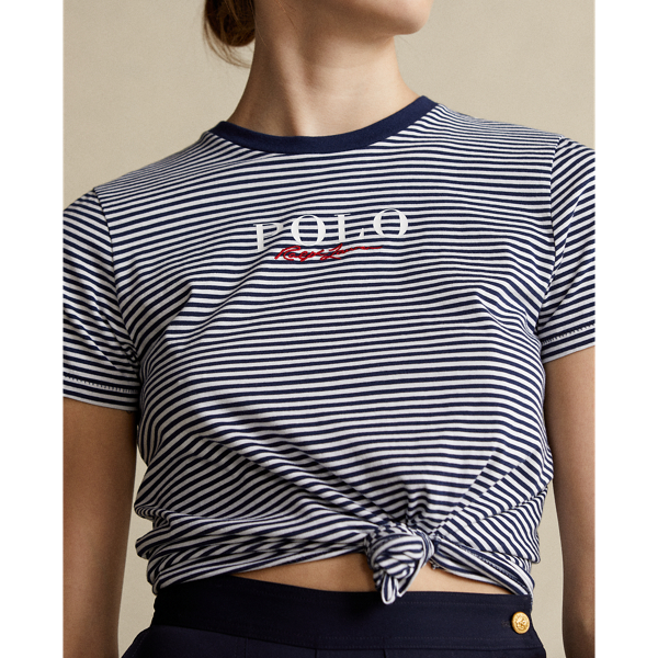 Cruise Navy/White Stripe Striped Logo Cotton Tee Polo Ralph Lauren 6