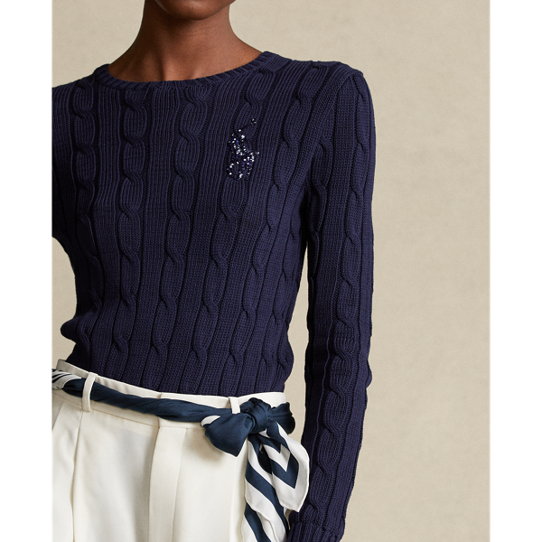 Hunter Navy Beaded-Pony Cable-Knit Jumper Polo Ralph Lauren 6