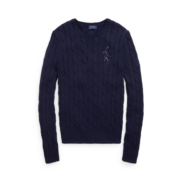 Hunter Navy Beaded-Pony Cable-Knit Jumper Polo Ralph Lauren 2