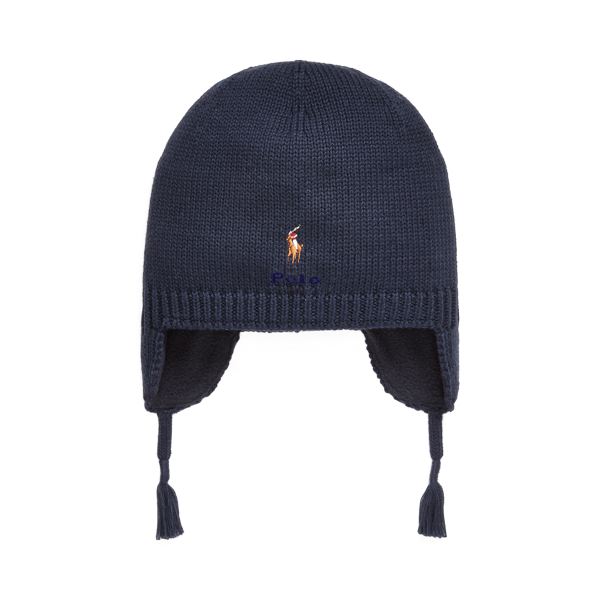 Cuffia in cotone con paraorecchie e pony