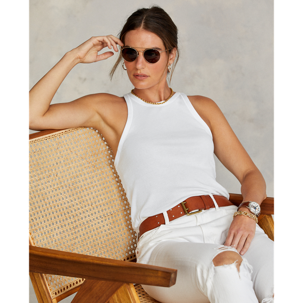White Ribbed Cotton Tank Top Polo Ralph Lauren 12
