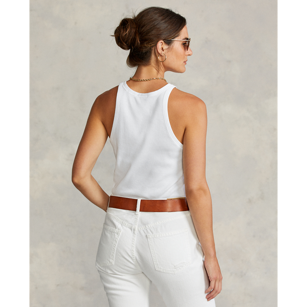 White Ribbed Cotton Tank Top Polo Ralph Lauren 5