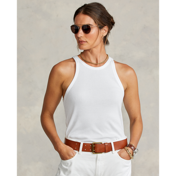 White Ribbed Cotton Tank Top Polo Ralph Lauren 7