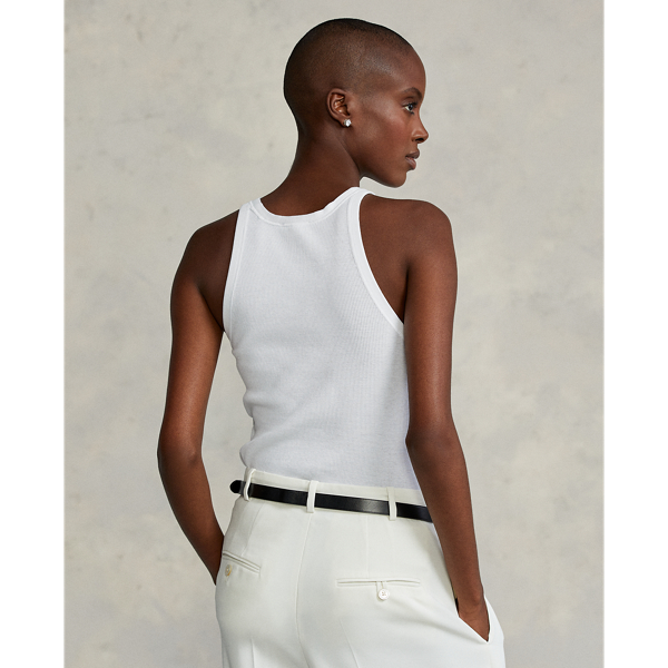 White Ribbed Cotton Tank Top Polo Ralph Lauren 9