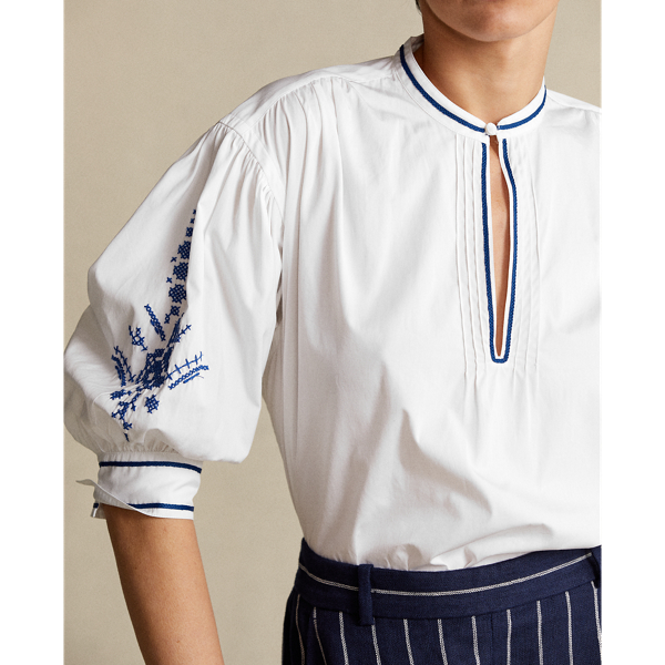 White Embroidered Cotton Broadcloth Shirt Polo Ralph Lauren 4