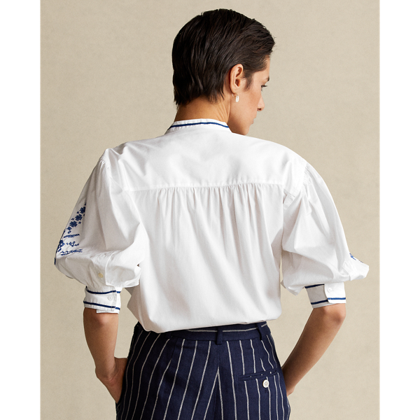 White Embroidered Cotton Broadcloth Shirt Polo Ralph Lauren 5
