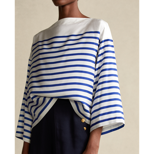 Breton Stripe Striped Satin Shirt Polo Ralph Lauren 7
