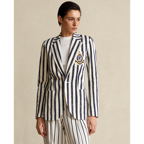 Guide Cream/Cruise Navy Striped Cotton Blazer Polo Ralph Lauren 5