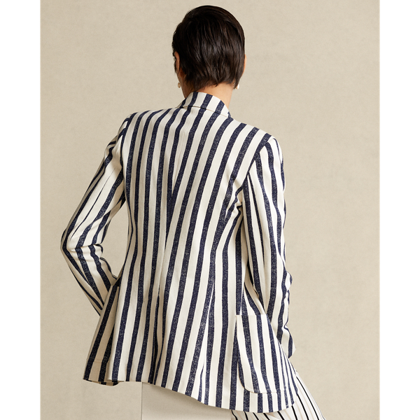 Guide Cream/Cruise Navy Striped Cotton Blazer Polo Ralph Lauren 6