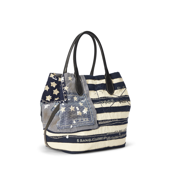 Blue Multi Bellport Flag Canvas Medium Tote Polo Ralph Lauren 2
