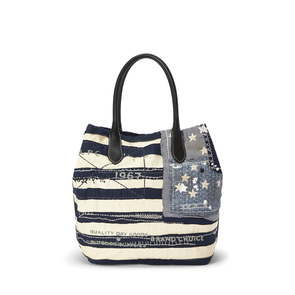 Blue Multi Bellport Flag Canvas Medium Tote Polo Ralph Lauren 3