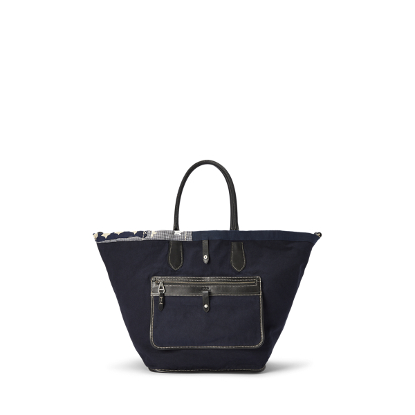 Blue Multi Bellport Flag Canvas Medium Tote Polo Ralph Lauren 5