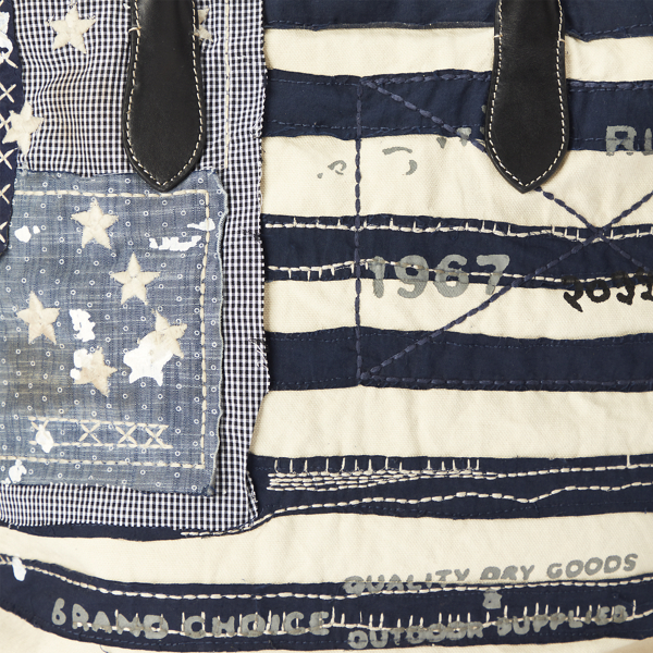 Blue Multi Bellport Flag Canvas Medium Tote Polo Ralph Lauren 6