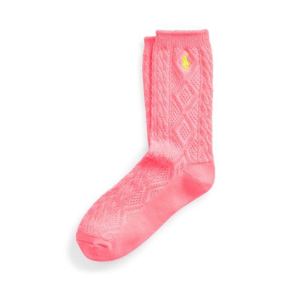 Neon Pink Aran-Knit Crew Socks Polo Ralph Lauren 1