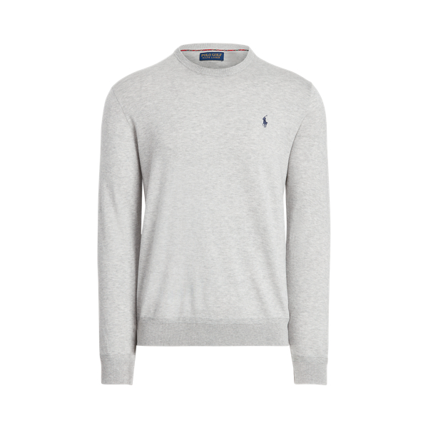 Light Grey Heather Cotton Crewneck Jumper Polo Golf 2
