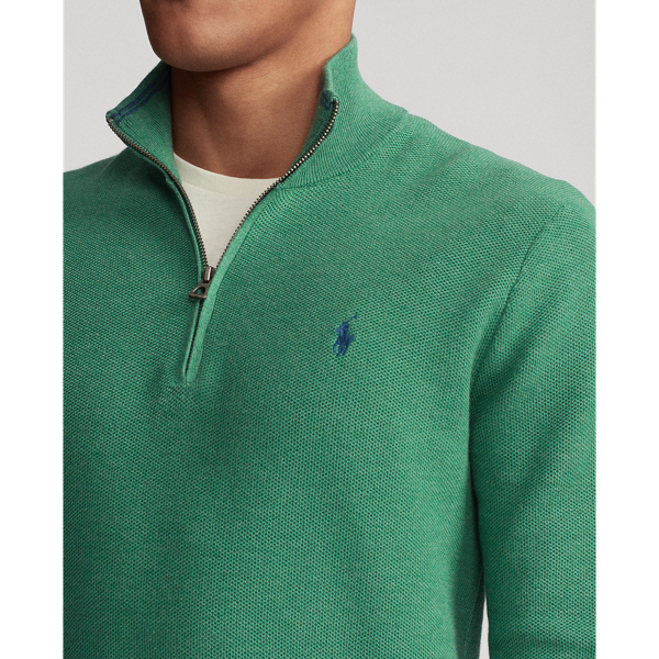 Potomac Green Heather Mesh-Knit Cotton Quarter-Zip Jumper Polo Ralph Lauren 6