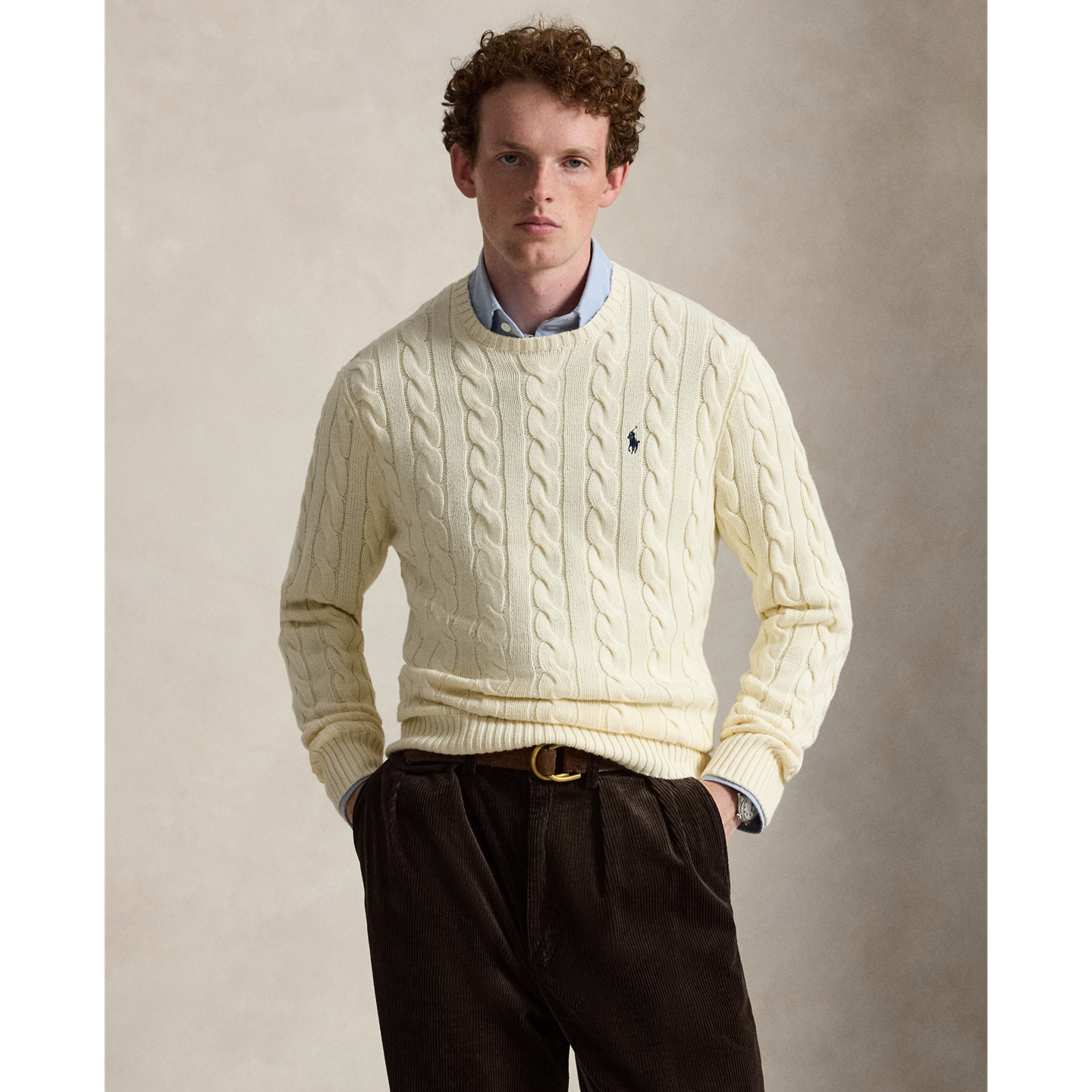 Мужской свитер Ralph Lauren Cable-Knit Cotton, цвет: Кремовый — фото 4