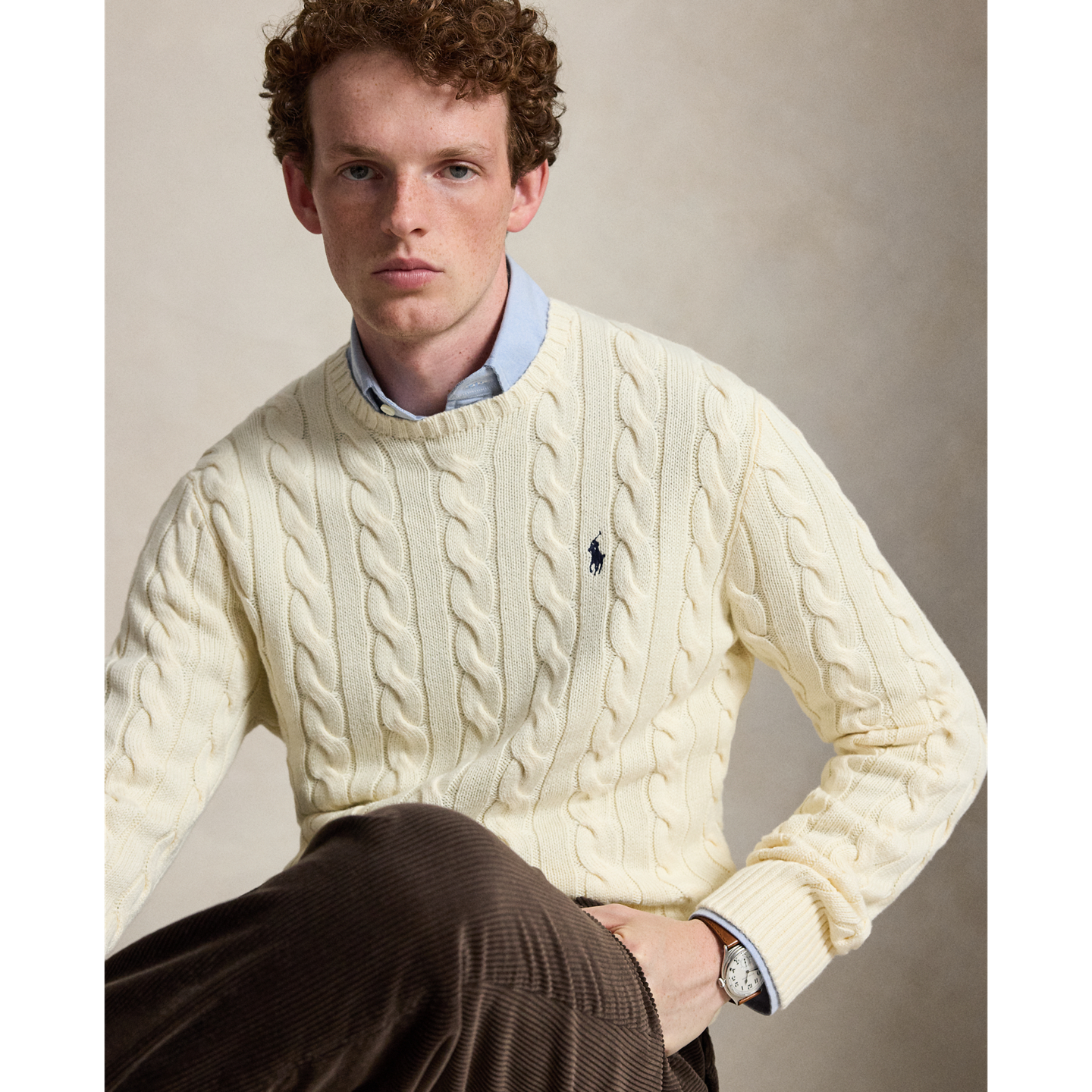 Мужской свитер Ralph Lauren Cable-Knit Cotton, цвет: Кремовый — фото 3