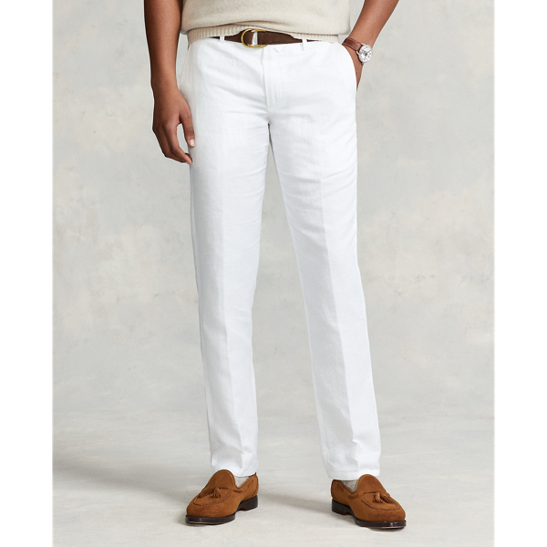 White Straight Fit Linen-Blend Trouser Polo Ralph Lauren 4