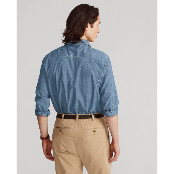 Medium Indigo Custom Fit Chambray Shirt Polo Ralph Lauren 5