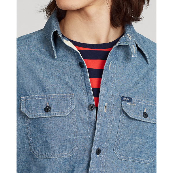Medium Indigo Custom Fit Chambray Shirt Polo Ralph Lauren 6