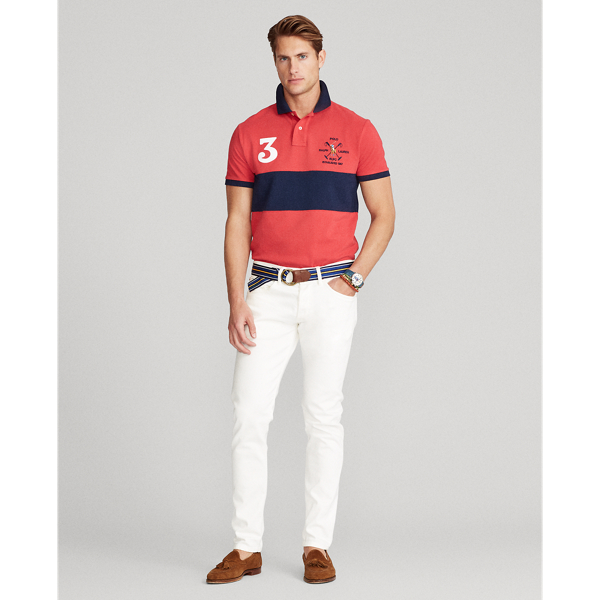 Sunrise Red Multi Custom Slim Fit Mesh Polo Shirt Polo Ralph Lauren 4