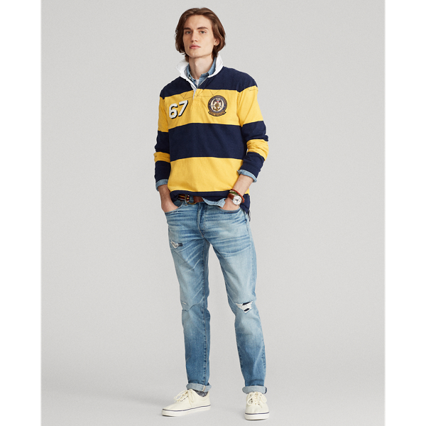Navy/Gold Classic Fit Striped Rugby Shirt Polo Ralph Lauren 4