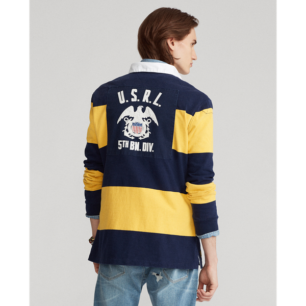 Navy/Gold Classic Fit Striped Rugby Shirt Polo Ralph Lauren 5