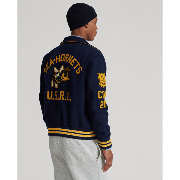 Ink/Basic Gold Reversible Letterman Jacket Polo Ralph Lauren 5