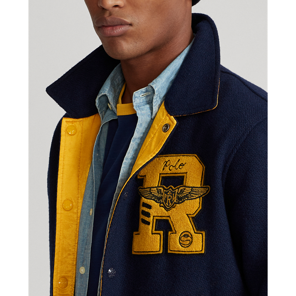 Ink/Basic Gold Reversible Letterman Jacket Polo Ralph Lauren 6