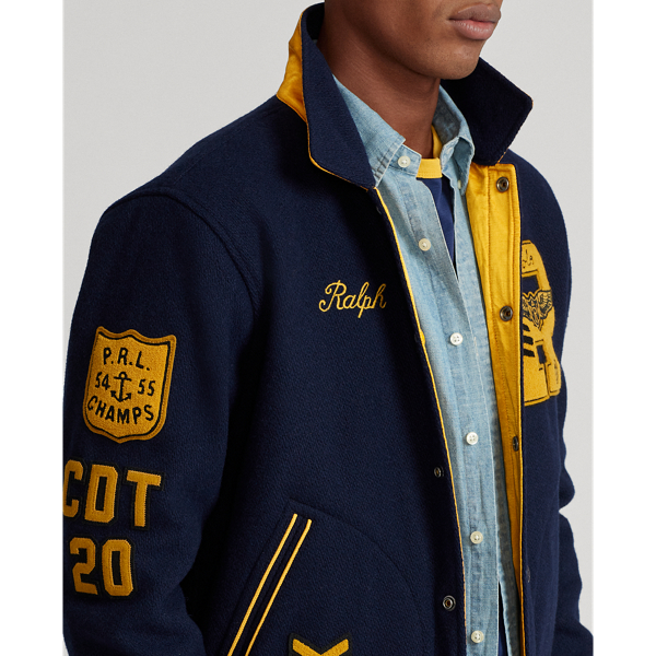 Ink/Basic Gold Reversible Letterman Jacket Polo Ralph Lauren 7
