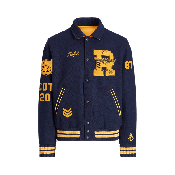 Ink/Basic Gold Reversible Letterman Jacket Polo Ralph Lauren 2