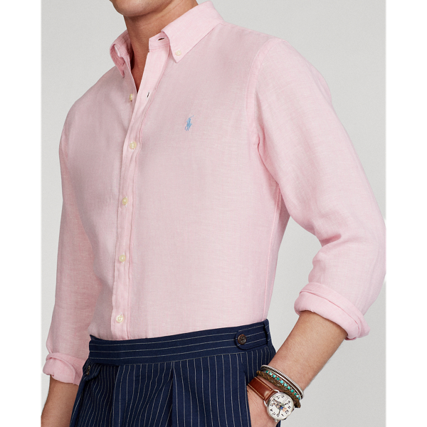 Light Pink Slim Fit Linen Shirt Polo Ralph Lauren 6