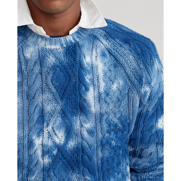 Indigo Tie-Dye Aran-Knit Cotton Jumper Polo Ralph Lauren 6