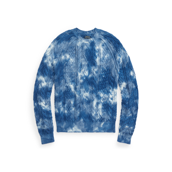 Indigo Tie-Dye Aran-Knit Cotton Jumper Polo Ralph Lauren 2