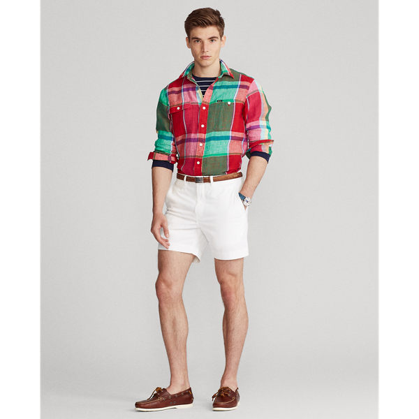 Red/Green Multi Classic Fit Plaid Linen Workshirt Polo Ralph Lauren 4